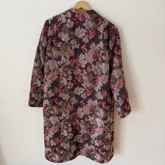 Handmade Pink Leaf Tapestry Long Coat | Cottagecore Fall | Size Large - Picture 9 of 9
